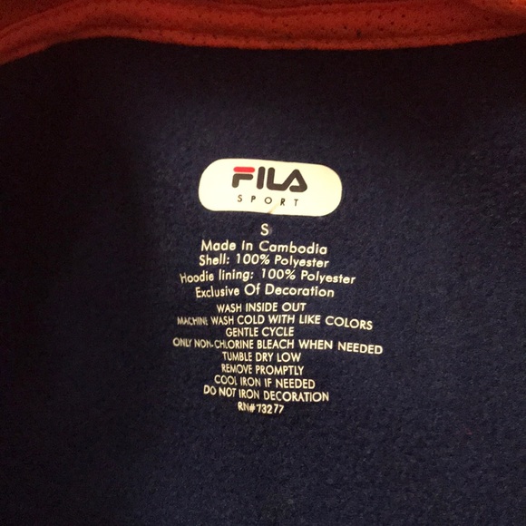 NWOT Men’s Fila Size Small Blue w/orange trim kangaroo pocket Hoodie - Picture 4 of 4